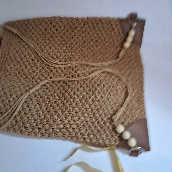 Tan Woven Paper Raffia Drawstring Backpack - Picture 9 of 15